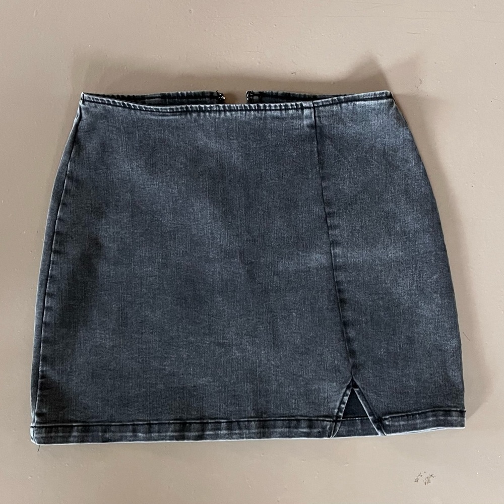 Faded black wash denim mini skirt